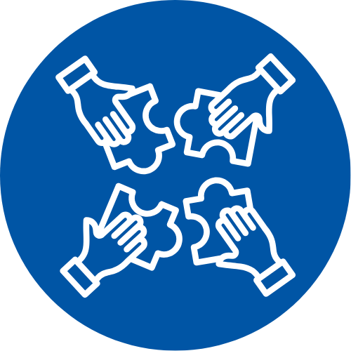 Four hands with puzzle pieces icon