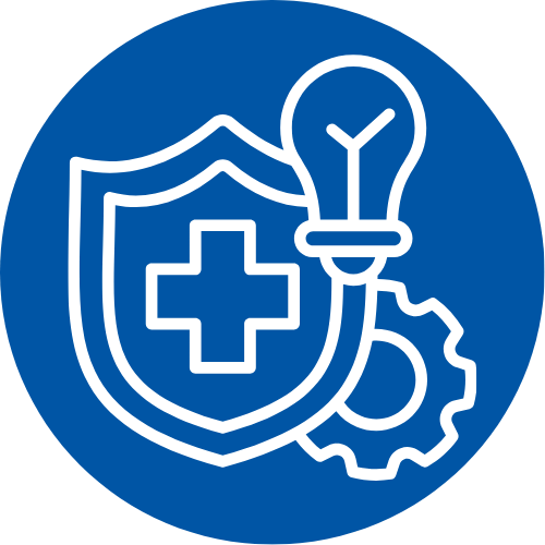 Gear, shield and lightbulb icon