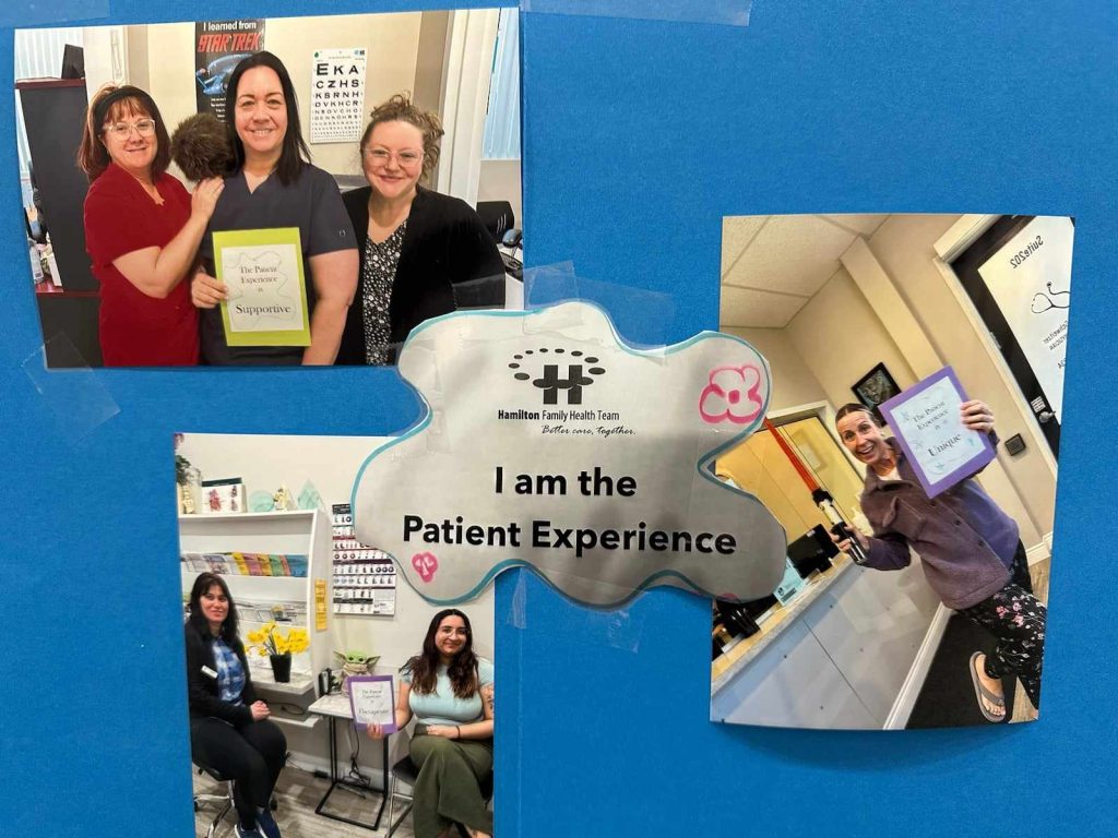 Bristol board of Dr. Michael Schweitzer’s Practice Team photos with a centre sign that says "I am the patient experience".