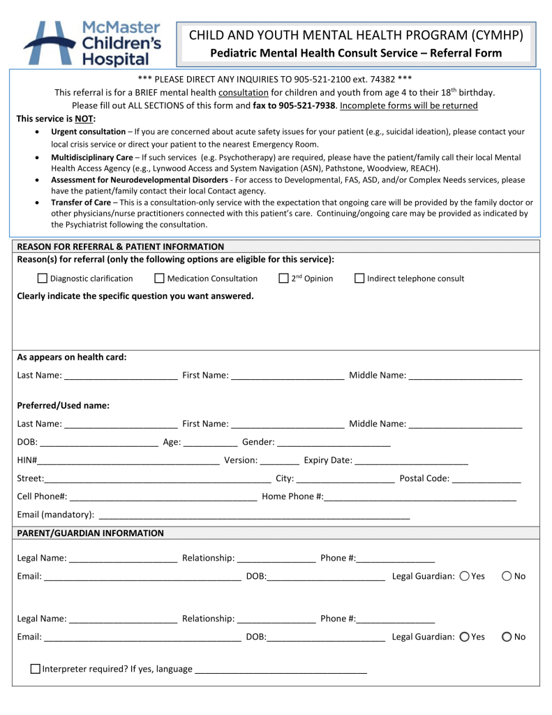 McMaster Children's Hospital – CYMHP - Pediatric Mental Health Consult ...