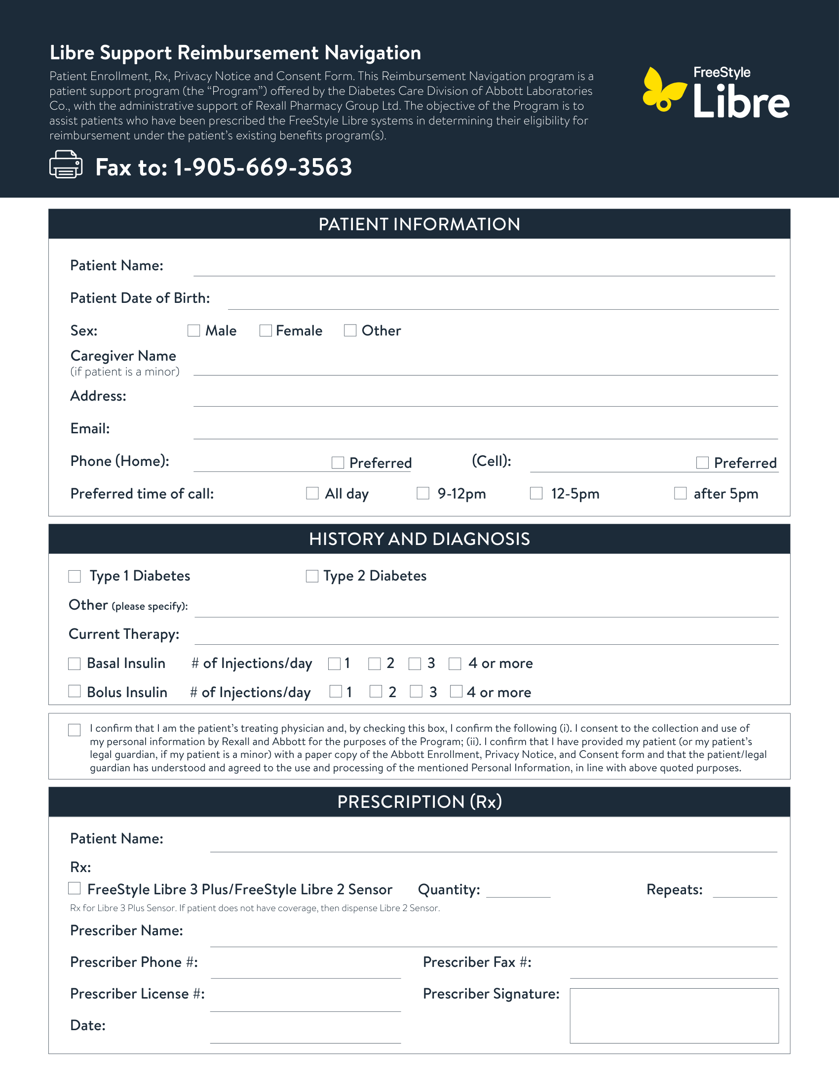Freestyle Libre &ndash; Reimbursement Navigation &ndash; Patient Information Form