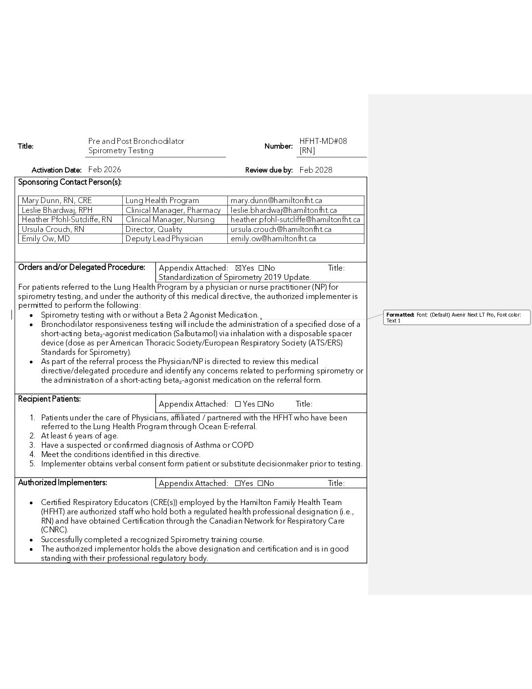 Medical Directive Pre and Post Bronchodilator Spirometry Testing 2026pdf