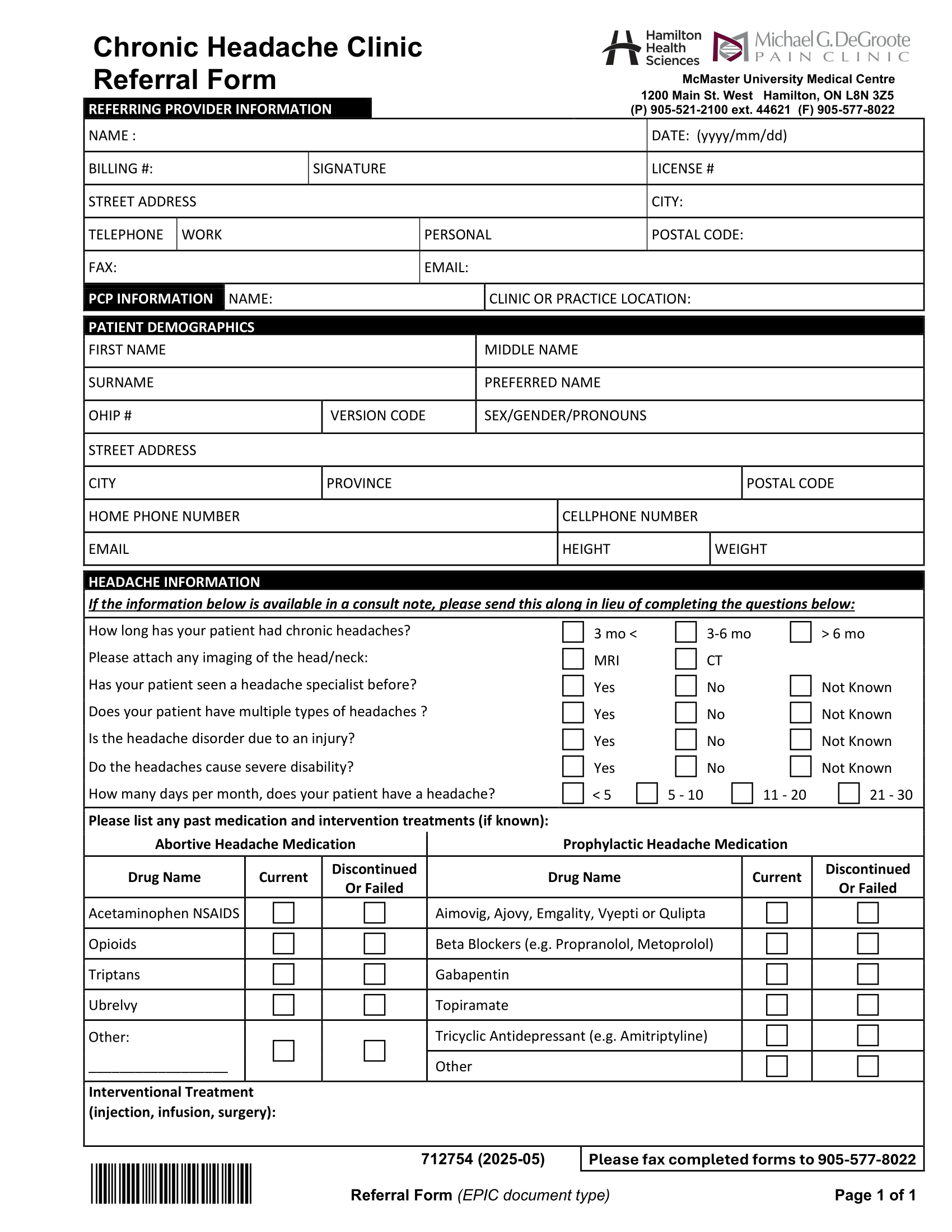 Hamilton Health Sciences – MGD – Chronic Headache Clinic