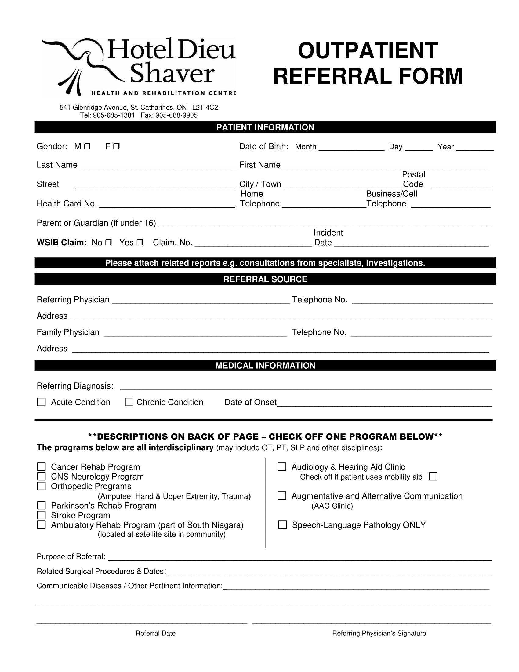 Hotel Dieu Shaver – Outpatient Referral Form 2023