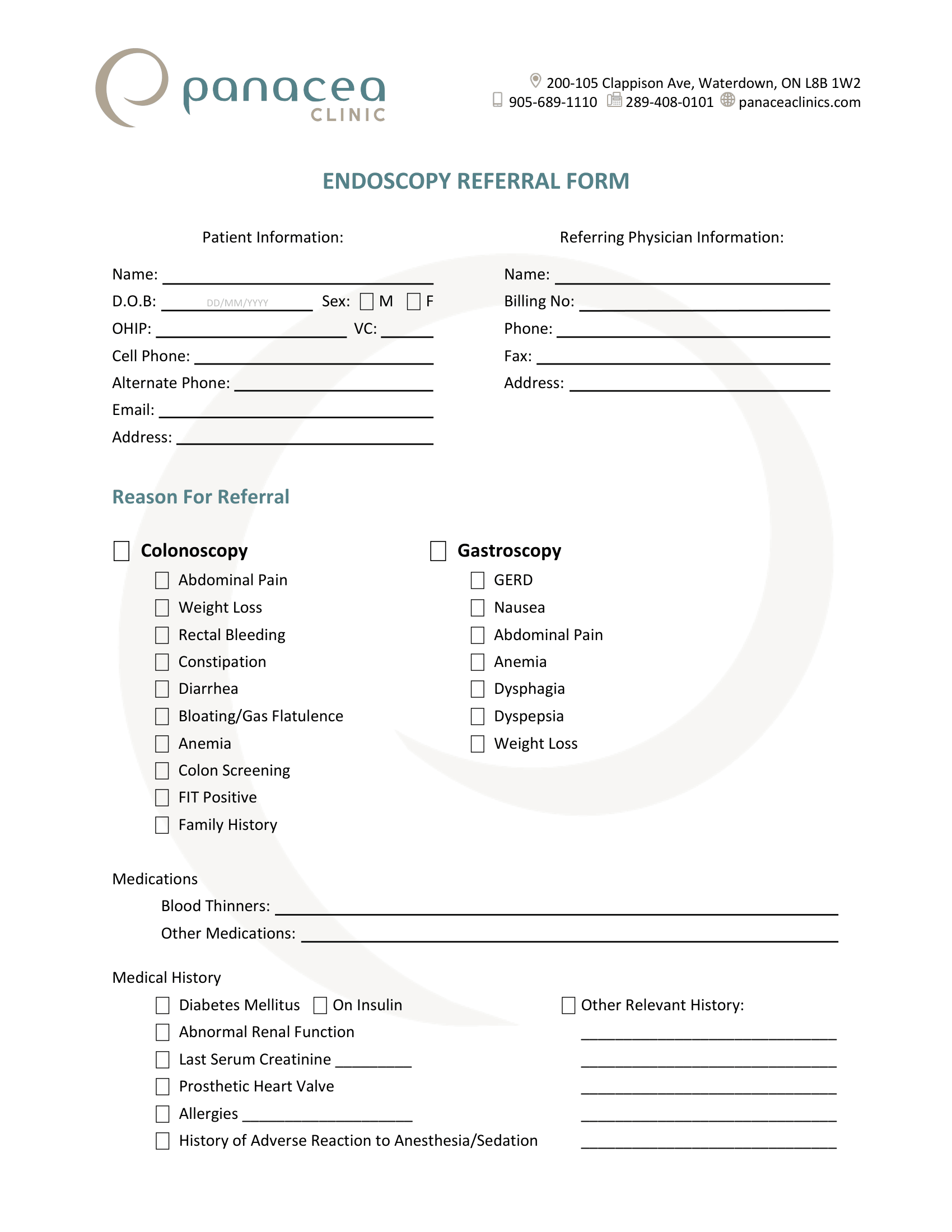 Panacea Clinic &ndash; Endoscopy Form