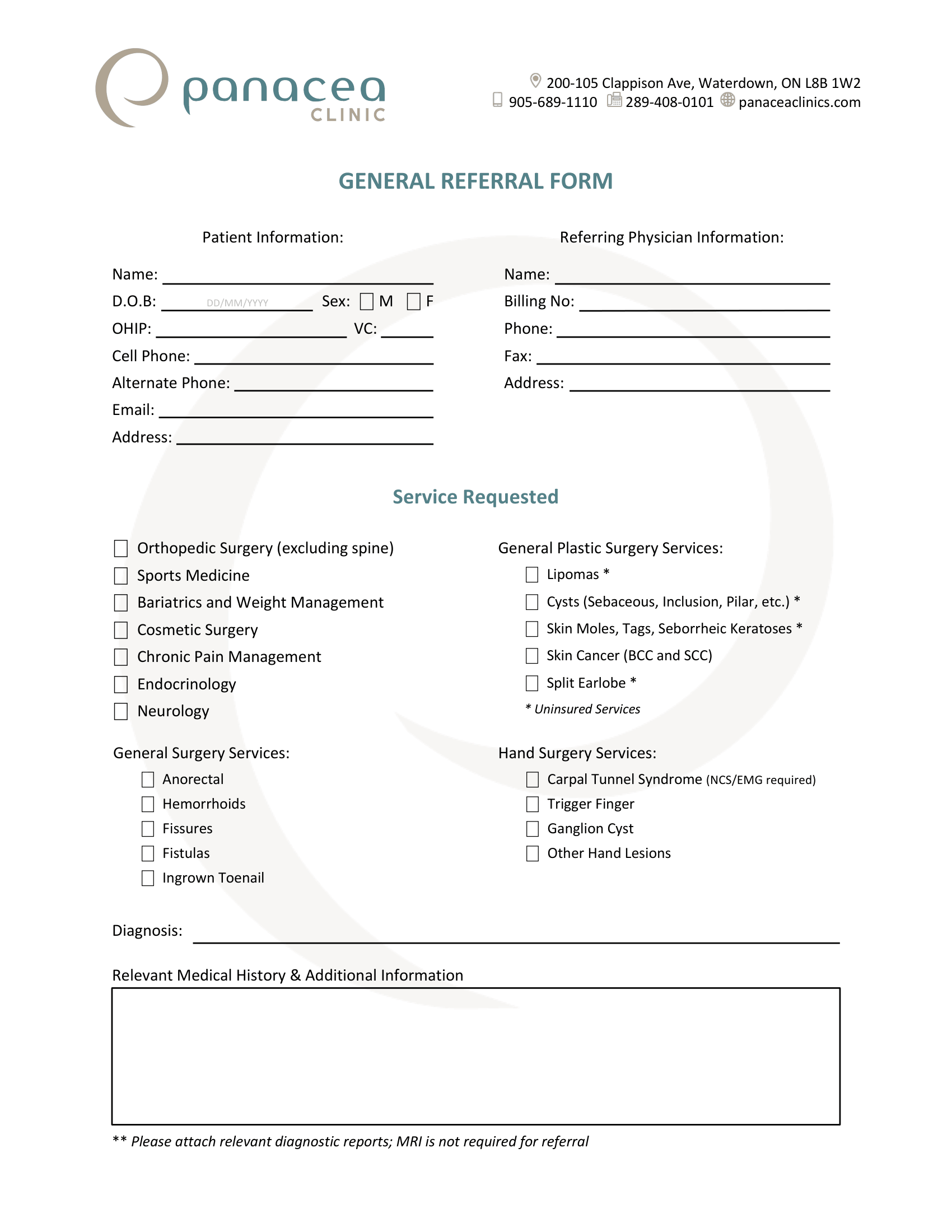 Panacea Clinic &ndash; General Form