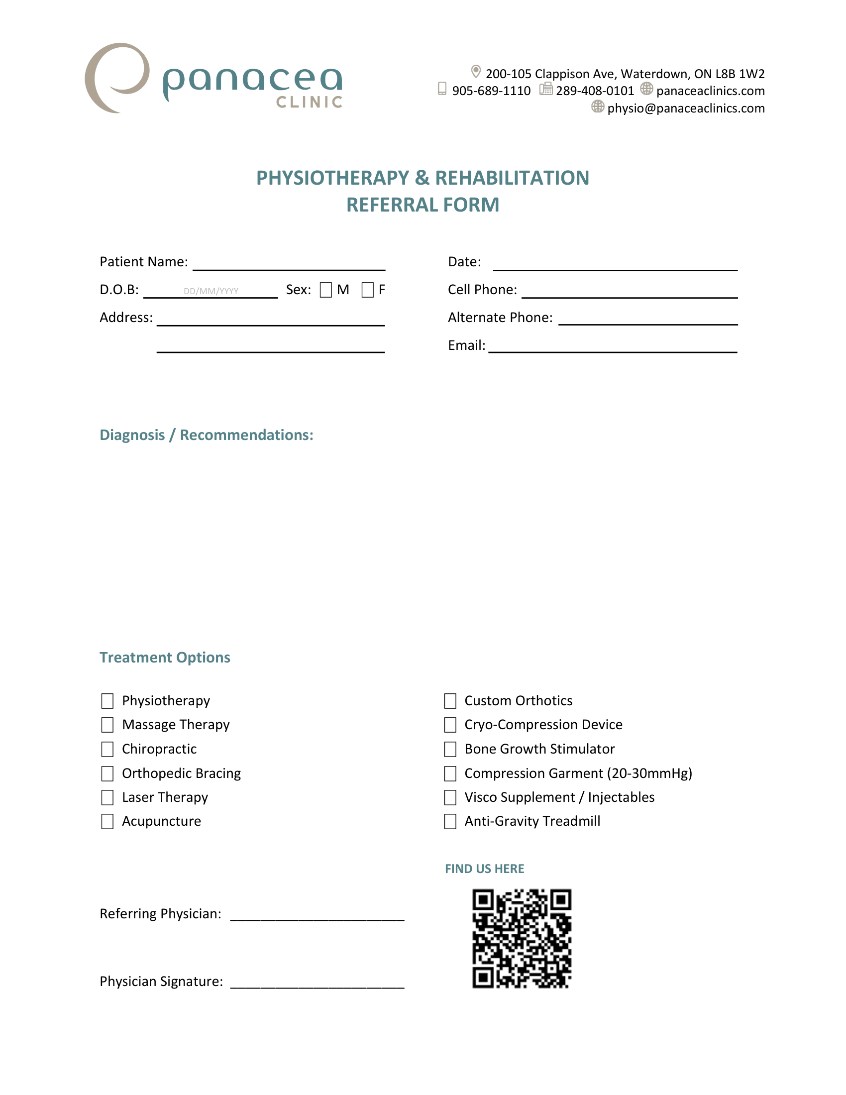 Panacea Clinic &ndash; Physiotherapy Form