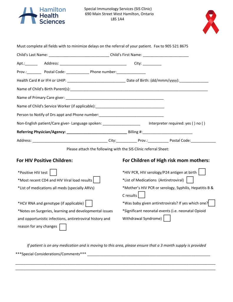 Hamilton Health Sciences Special Immunology Services Sis Clinic