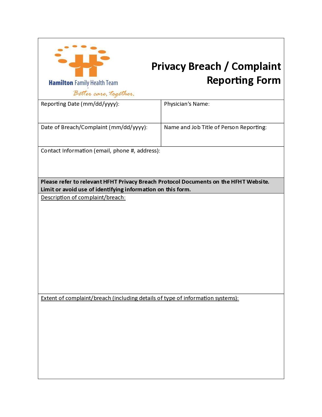 Monthly Privacy Breach Reporting Form