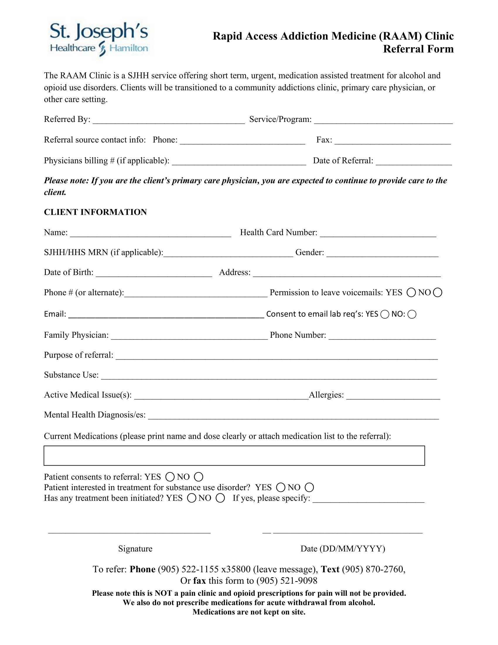 St. Joseph&rsquo;s Healthcare Hamilton &ndash; Rapid Access Addiction Medicine &ndash; RAAM Clinic