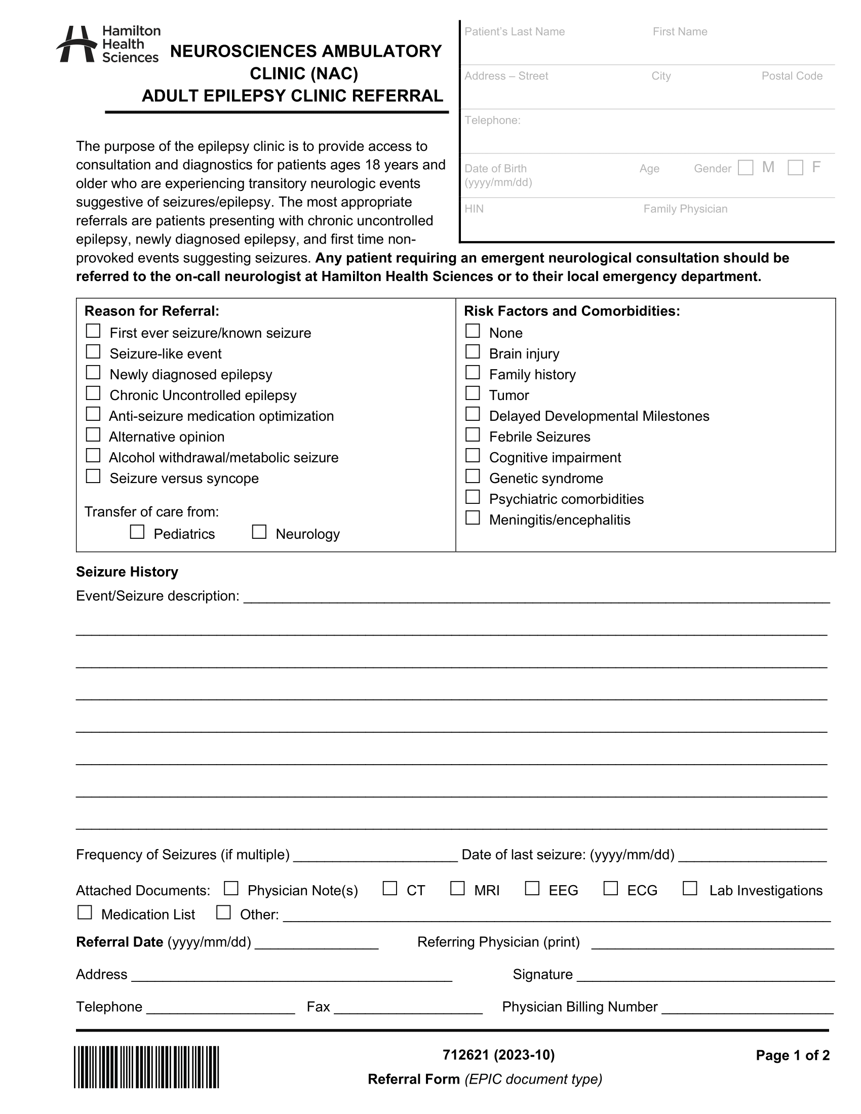 Hamilton Health Sciences – Adult Epilepsy Clinic