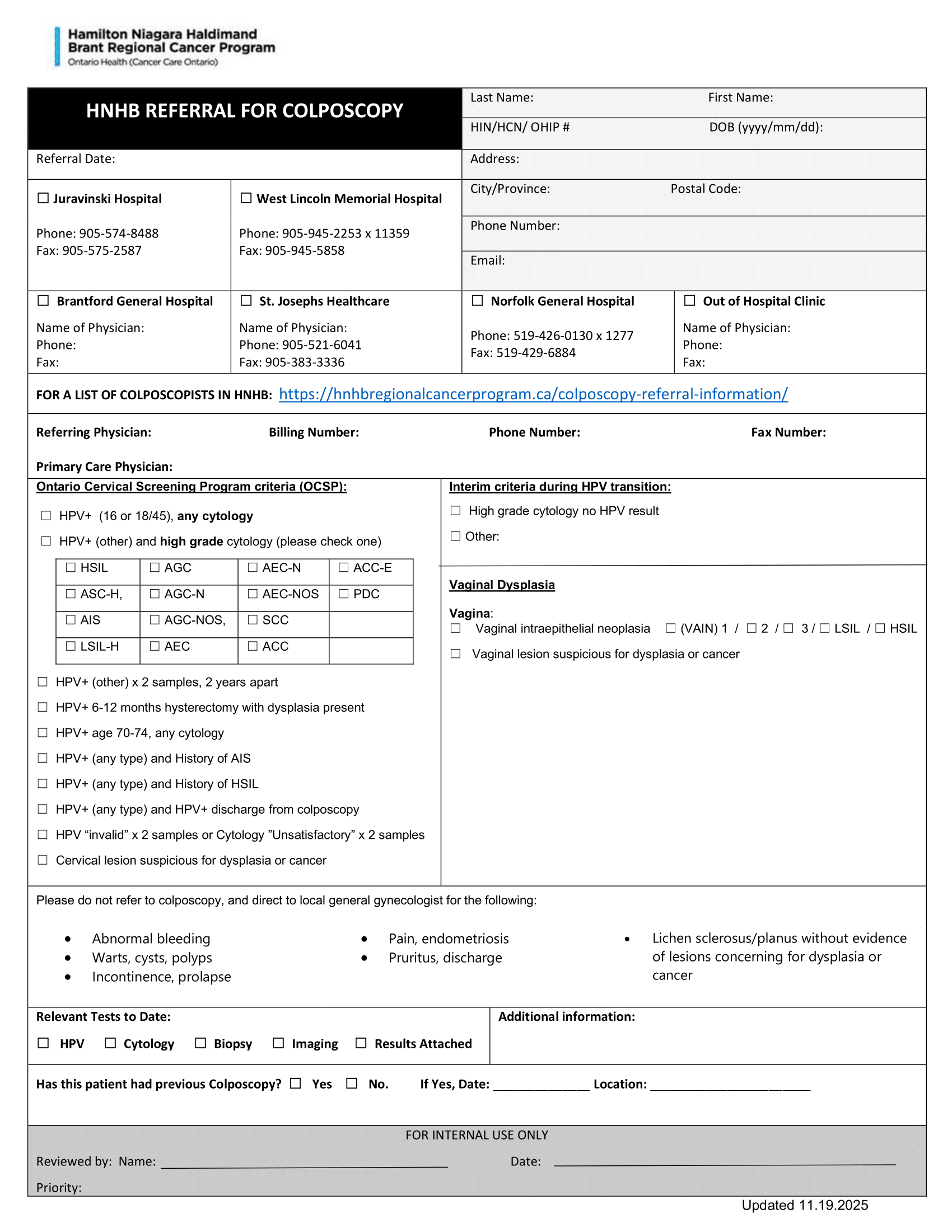 HNHB Regional Cancer Program – Colposcopy Referral – OSCAR