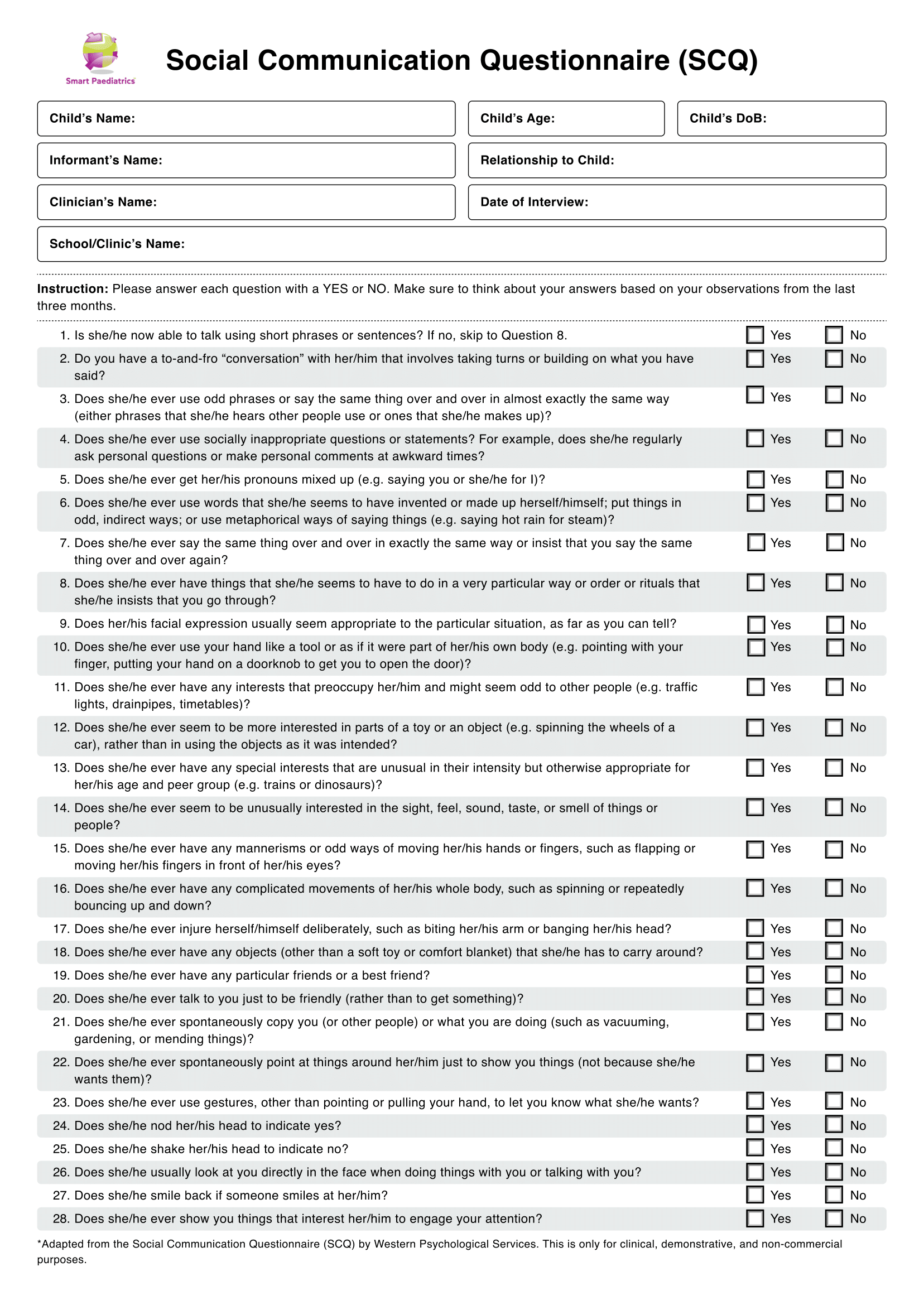 Social Communication Questionnaire (SCQ)