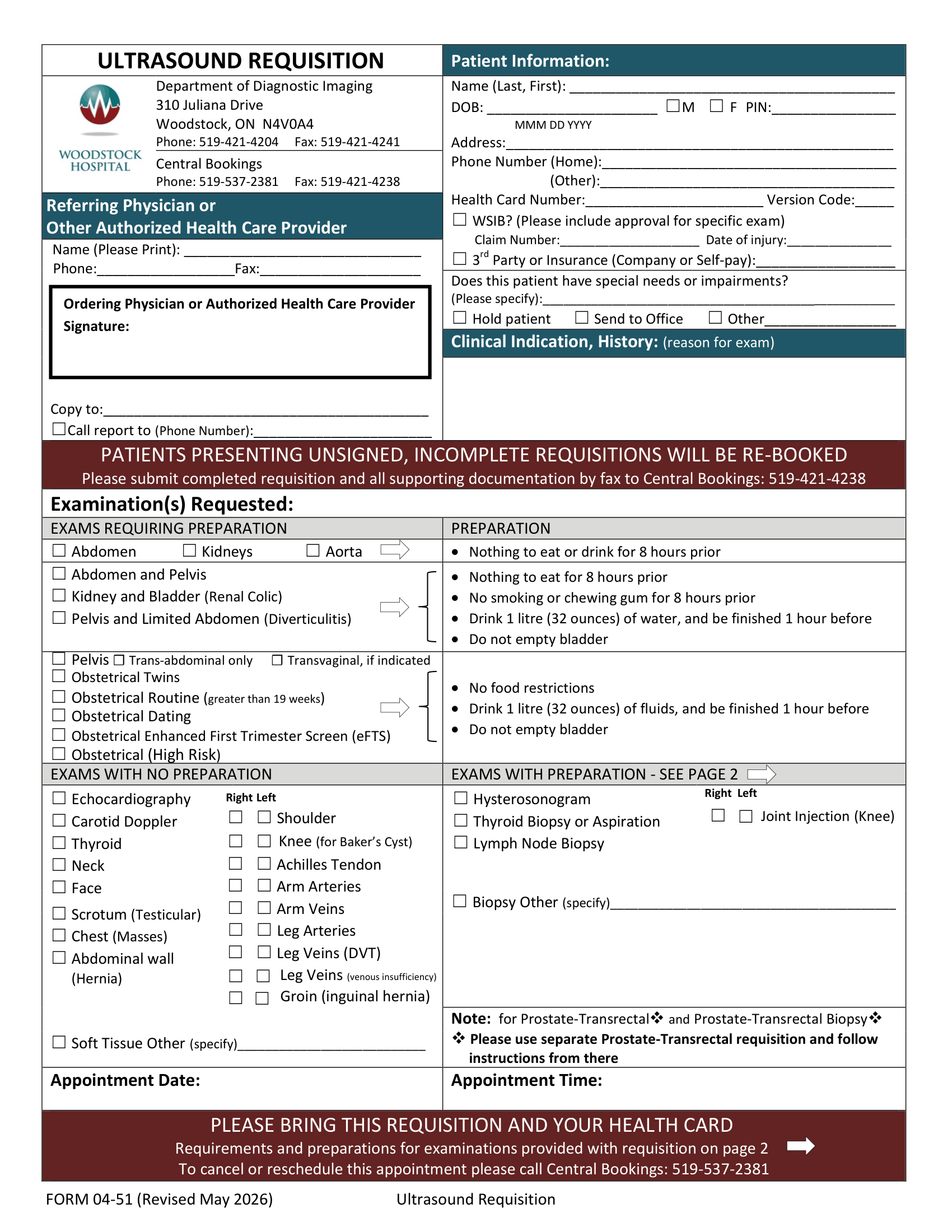 Woodstock Hospital &ndash; Ultrasound Req
