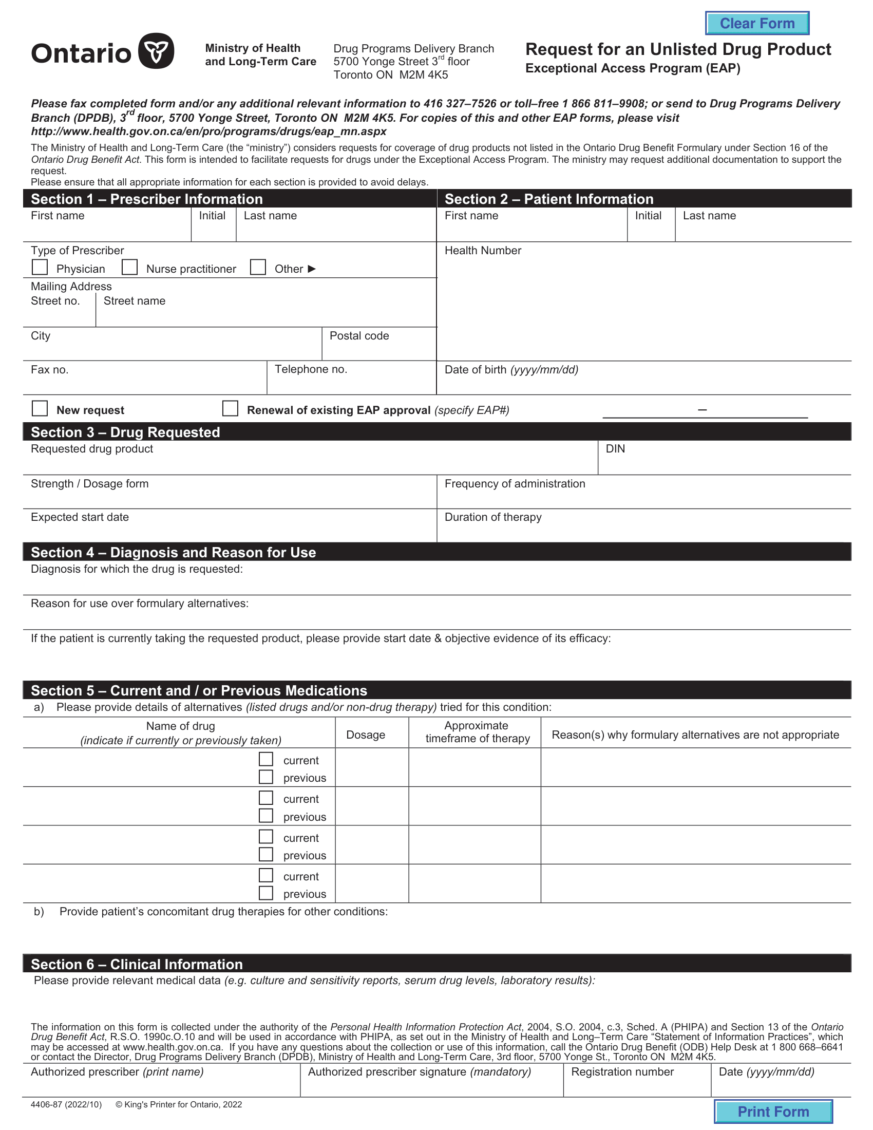 Ministry of Health-Request for an Unlisted Drug Product