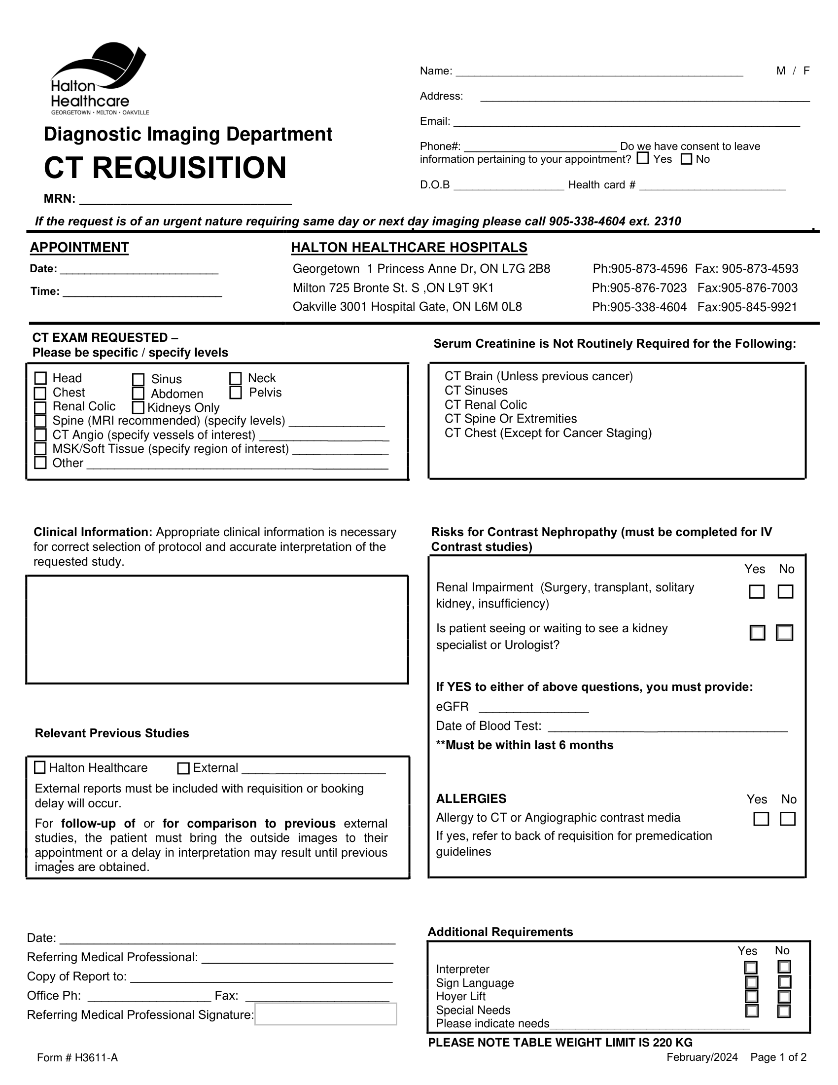 Halton Healthcare &ndash; CT Requisition