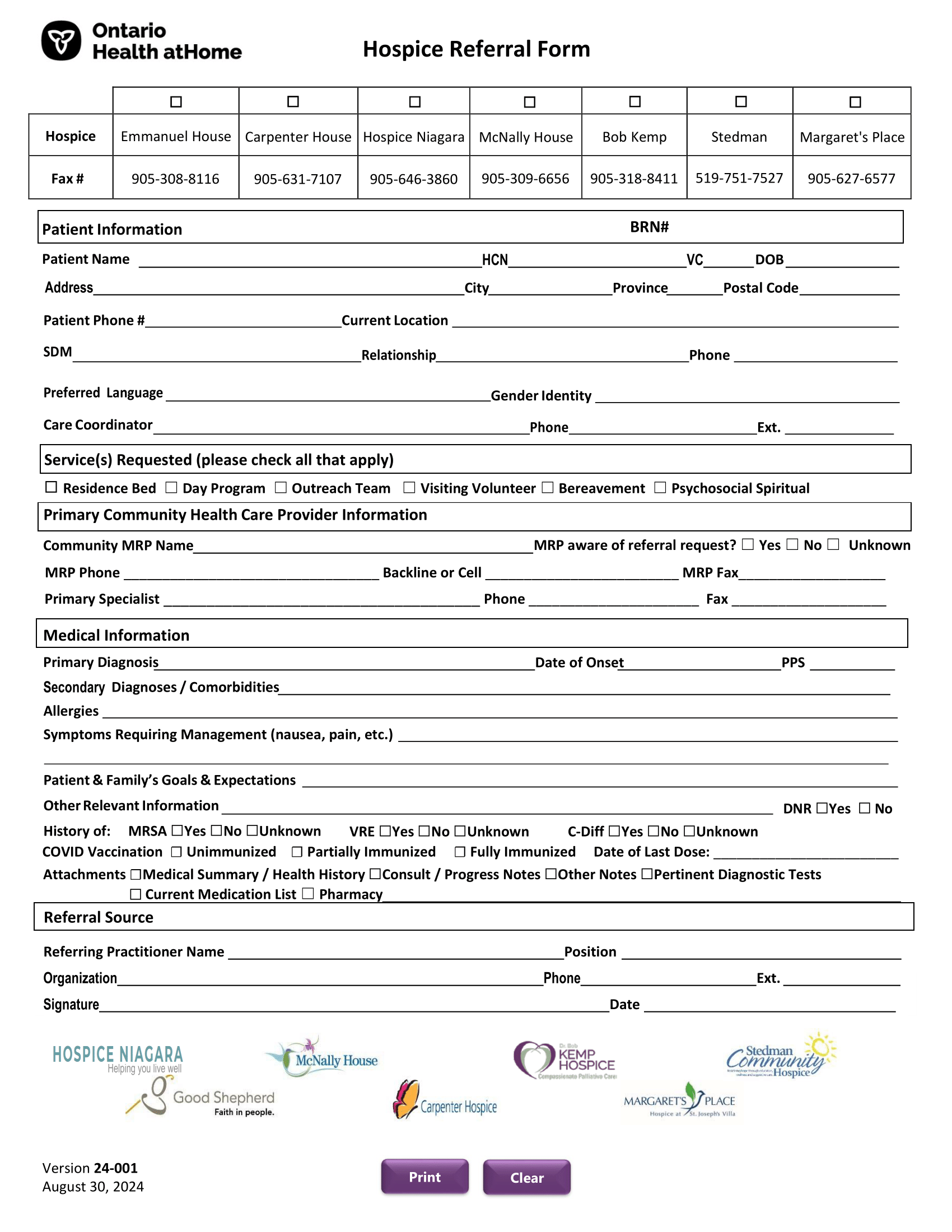 Ontario Health atHome – Hospice Referral Form